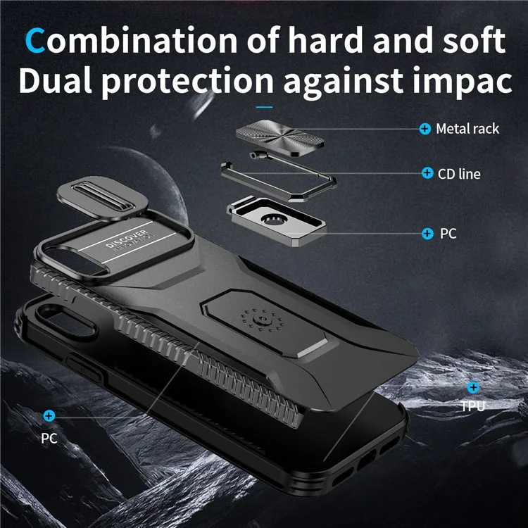 Capa para iPhone XR TPU+PC com suporte de anel e função de carregamento - Preta