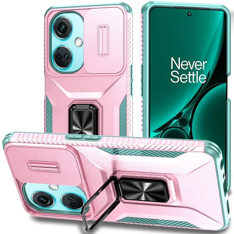 For OnePlus Nord N30 5G / CE 3 Lite 5G / OPPO A9 (2020) Case TPU+PC Phone Cover with Kickstand  /  Lens Guard - Pink+Grey Green