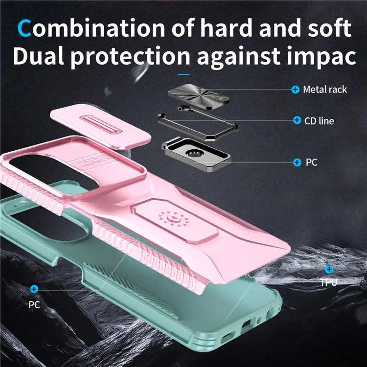 For OnePlus Nord N30 5G / CE 3 Lite 5G / OPPO A9 (2020) Case TPU+PC Phone Cover with Kickstand  /  Lens Guard - Pink+Grey Green