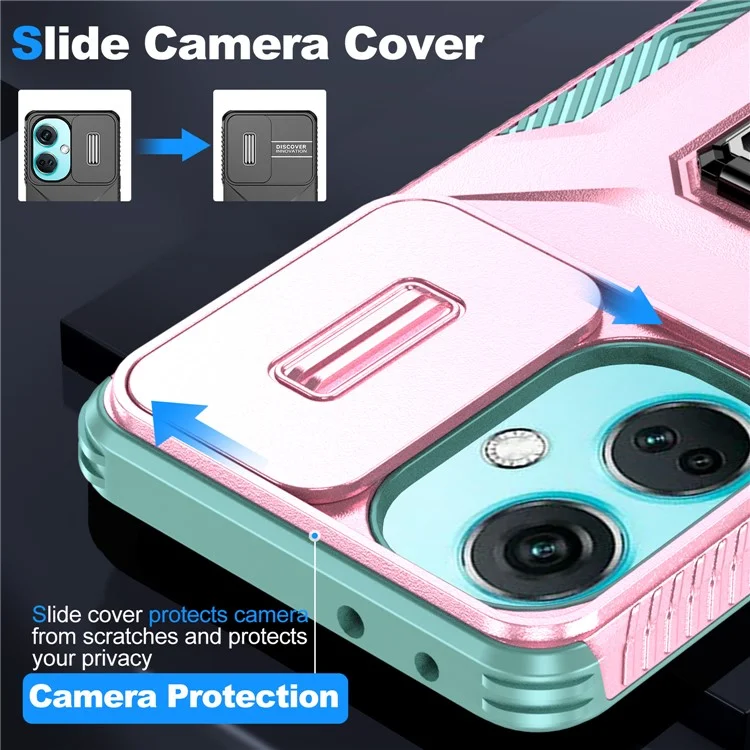 For OnePlus Nord N30 5G / CE 3 Lite 5G / OPPO A9 (2020) Case TPU+PC Phone Cover with Kickstand  /  Lens Guard - Pink+Grey Green