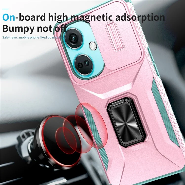 For OnePlus Nord N30 5G / CE 3 Lite 5G / OPPO A9 (2020) Case TPU+PC Phone Cover with Kickstand  /  Lens Guard - Pink+Grey Green