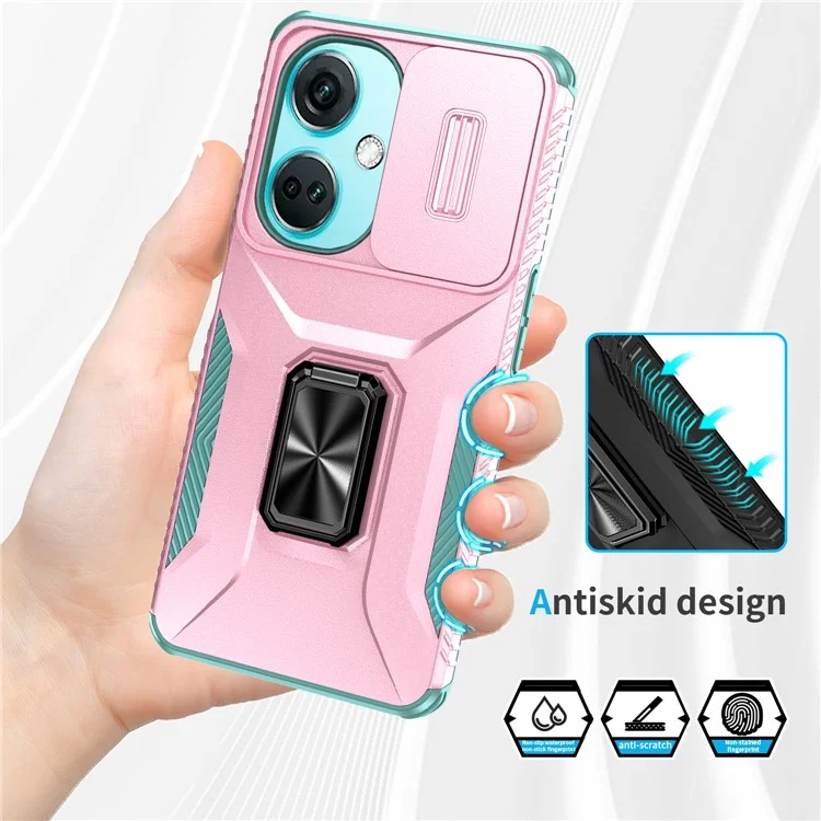 For OnePlus Nord N30 5G / CE 3 Lite 5G / OPPO A9 (2020) Case TPU+PC Phone Cover with Kickstand  /  Lens Guard - Pink+Grey Green