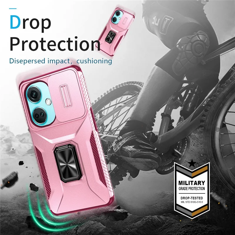 Para OnePlus Nord N30 5G / CE 3 Lite 5G / OPPO A9 (2020) Capa de Telefone com TPU+PC e Suporte / Proteção de Lente - Rosa+Vinho Tinto