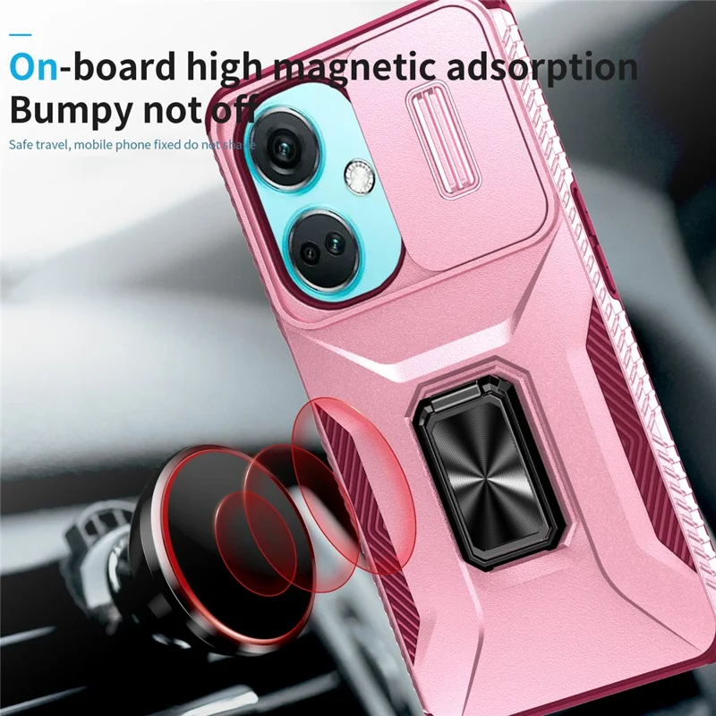 Para OnePlus Nord N30 5G / CE 3 Lite 5G / OPPO A9 (2020) Capa de Telefone com TPU+PC e Suporte / Proteção de Lente - Rosa+Vinho Tinto