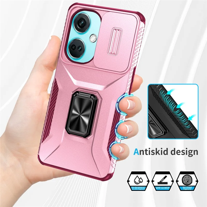 Para OnePlus Nord N30 5G / CE 3 Lite 5G / OPPO A9 (2020) Capa de Telefone com TPU+PC e Suporte / Proteção de Lente - Rosa+Vinho Tinto