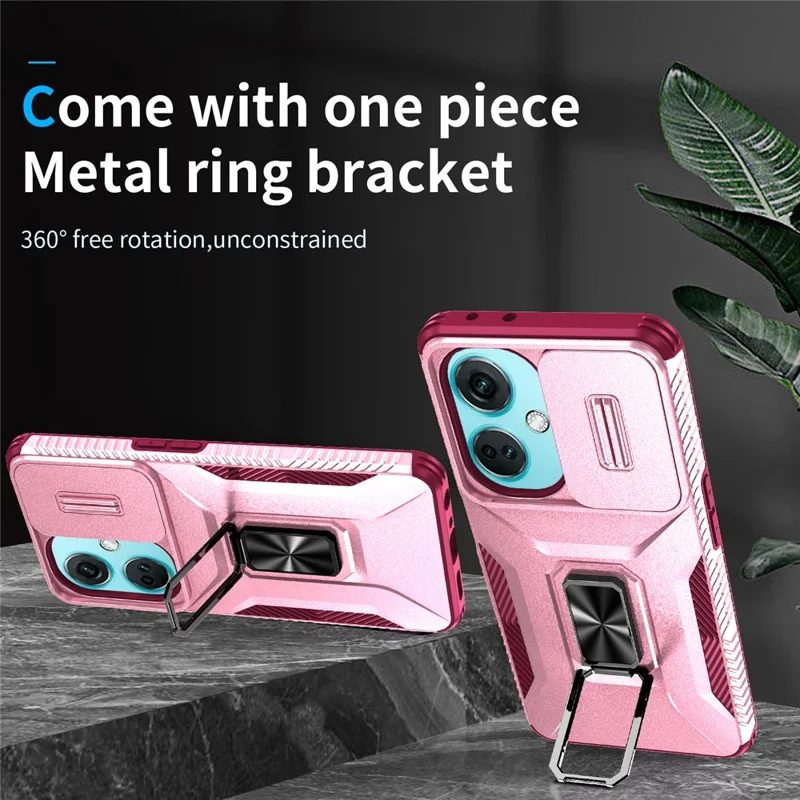 Para OnePlus Nord N30 5G / CE 3 Lite 5G / OPPO A9 (2020) Capa de Telefone com TPU+PC e Suporte / Proteção de Lente - Rosa+Vinho Tinto