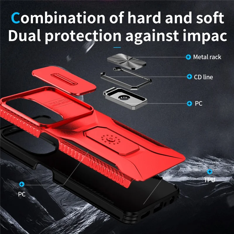 Per OnePlus Nord N30 5G / CE 3 Lite 5G / OPPO A9 (2020) Custodia TPU+PC Copertina telefonica con supporto / Protezione lente - Rosso