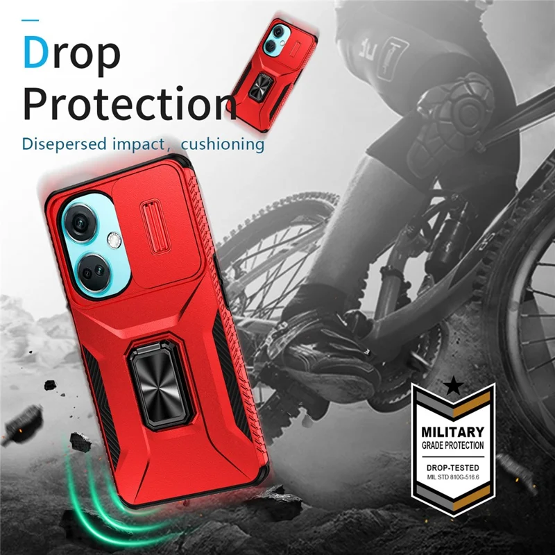 Per OnePlus Nord N30 5G / CE 3 Lite 5G / OPPO A9 (2020) Custodia TPU+PC Copertina telefonica con supporto / Protezione lente - Rosso