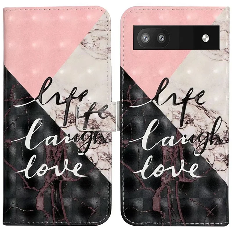 For Google Pixel 8a Mobile Phone Case 3D Pattern Printing Leather Cover - Tri-Color Marble