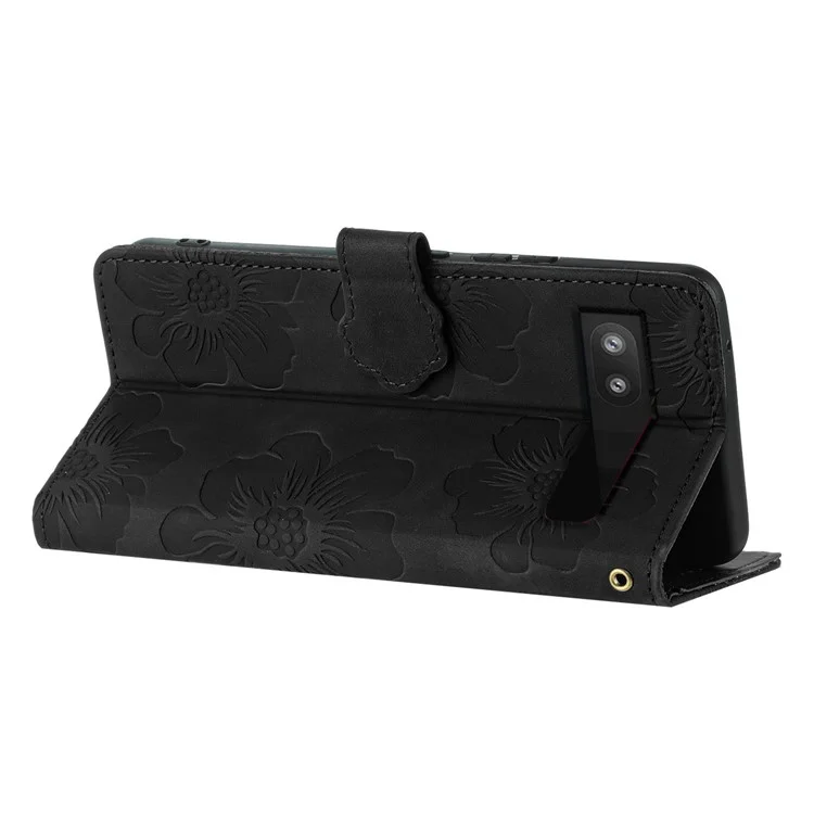 Funda de teléfono con diseño floral para Google Pixel 8a - Funda de cartera de piel con soporte - Negro