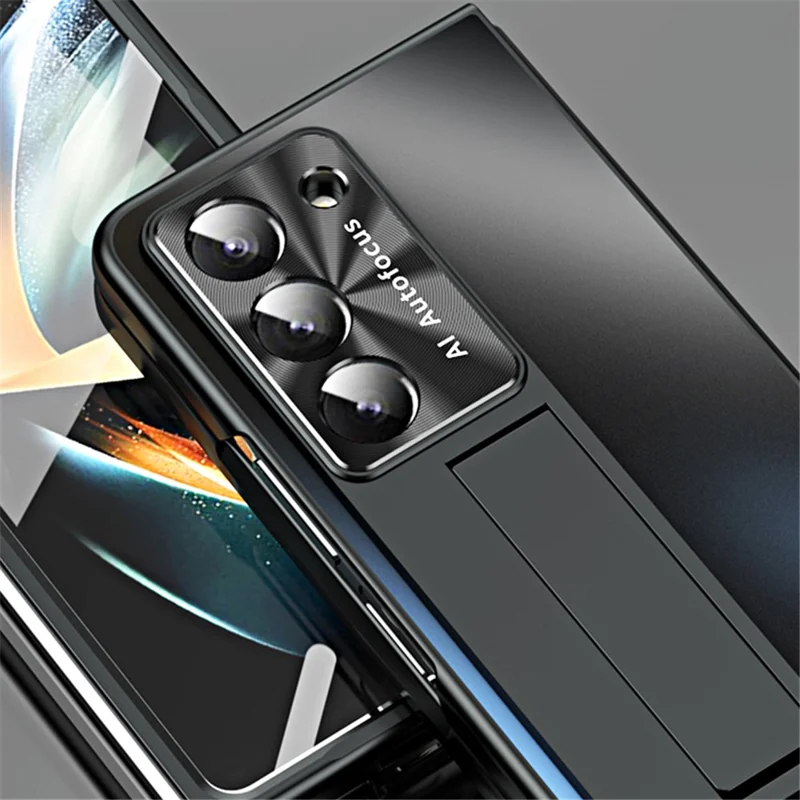 Для Samsung Galaxy Z Fold6 5G AG Чехол с подставкой Матовый ПК Чехол для телефона с закаленной стеклянной пленкой / Стилус - Шампанское Золото