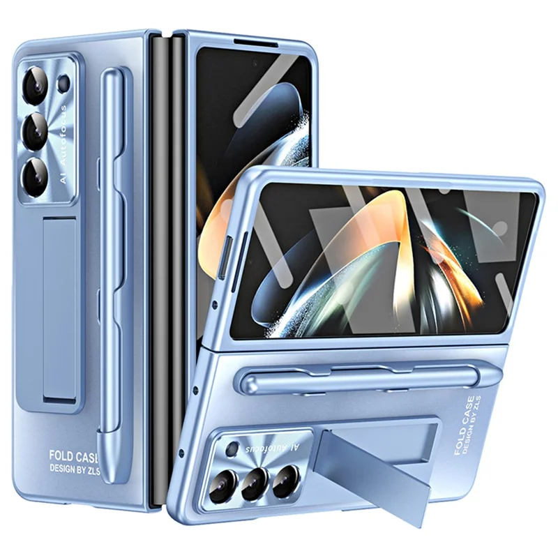 Für Samsung Galaxy Z Fold6 5G AG-Hülle mit Ständer, matte PC-Handyhülle mit Schutzglas / Eingabestift - Blau