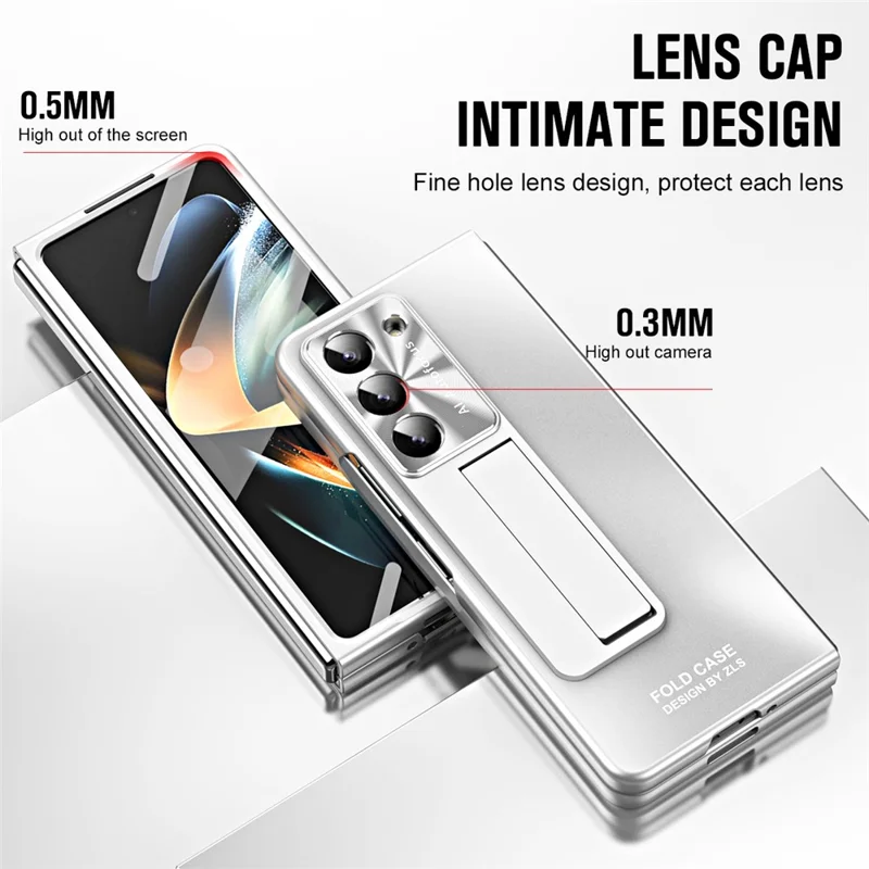 For Samsung Galaxy Z Fold6 5G Case Matte Kickstand PC Phone Cover with Tempered Glass Screen Protector - Silver