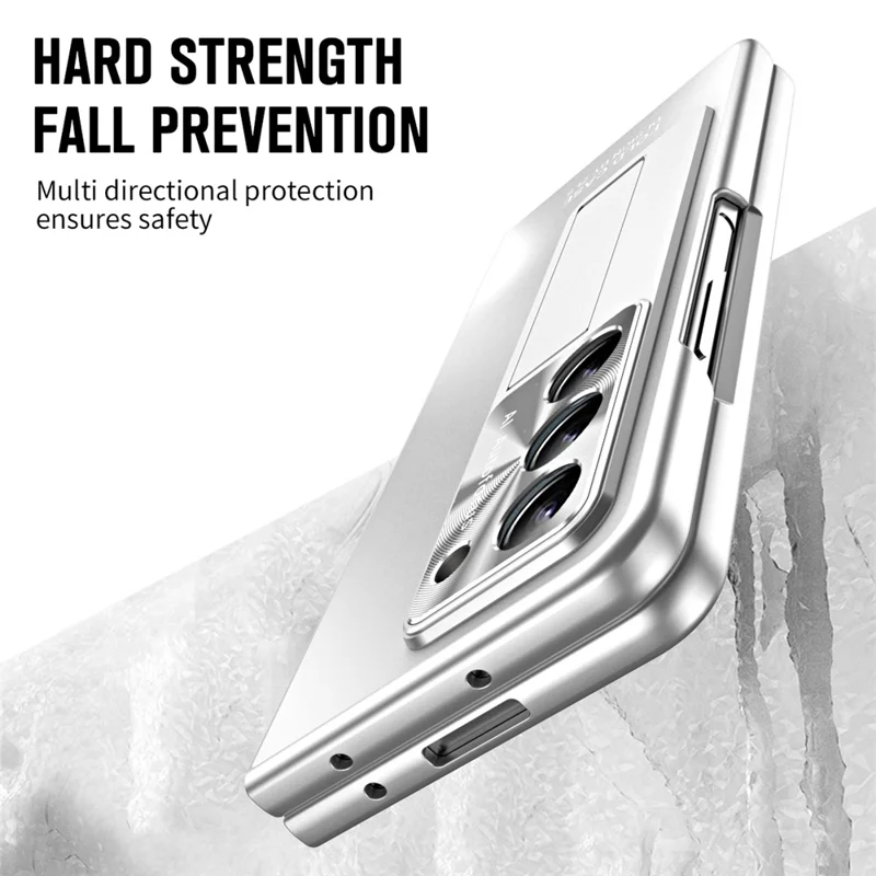 For Samsung Galaxy Z Fold6 5G Case Matte Kickstand PC Phone Cover with Tempered Glass Screen Protector - Silver