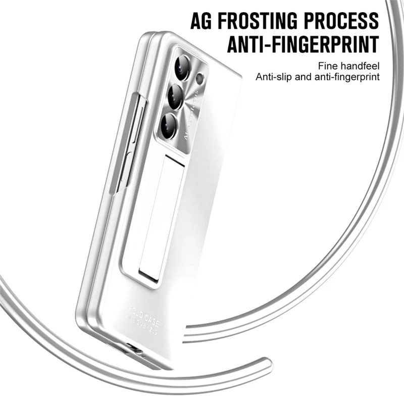 For Samsung Galaxy Z Fold6 5G Case Matte Kickstand PC Phone Cover with Tempered Glass Screen Protector - Silver