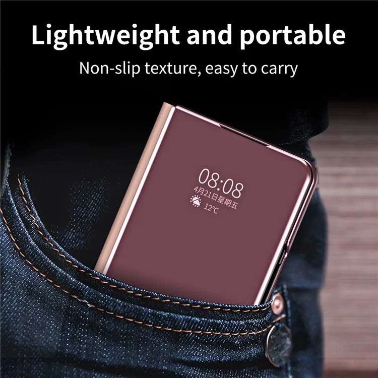 Pour Samsung Galaxy Z Fold6 5G Étui Électroplaquage Fenêtre Vue Support Cuir Housse de téléphone - Rose