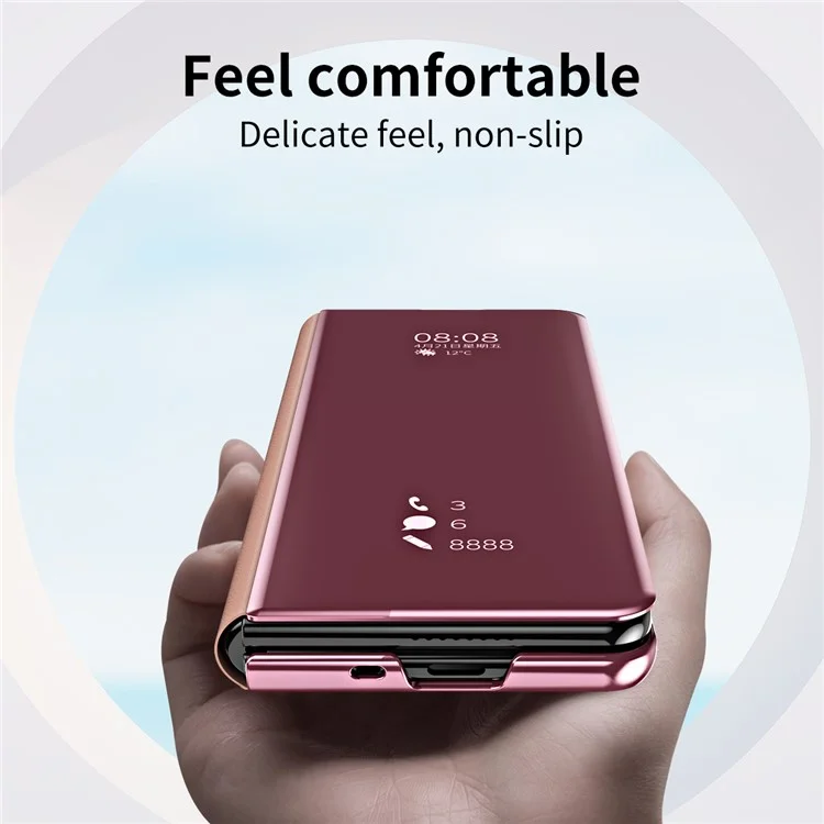 Pour Samsung Galaxy Z Fold6 5G Étui Électroplaquage Fenêtre Vue Support Cuir Housse de téléphone - Rose