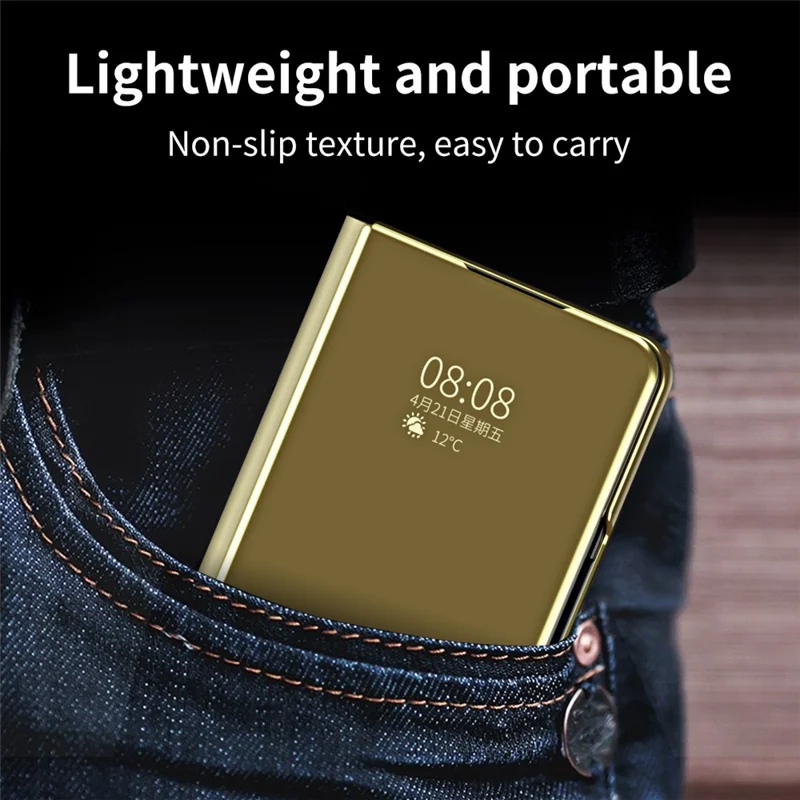 For Samsung Galaxy Z Fold6 5G Case Electroplating View Window Stand Leather Phone Cover - Gold