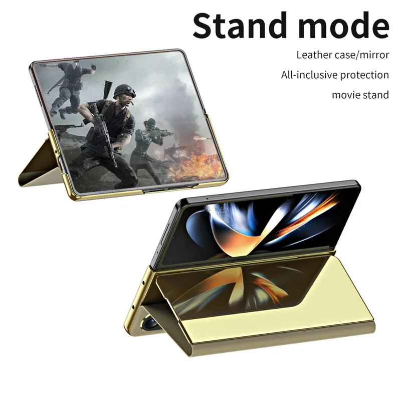For Samsung Galaxy Z Fold6 5G Case Electroplating View Window Stand Leather Phone Cover - Gold