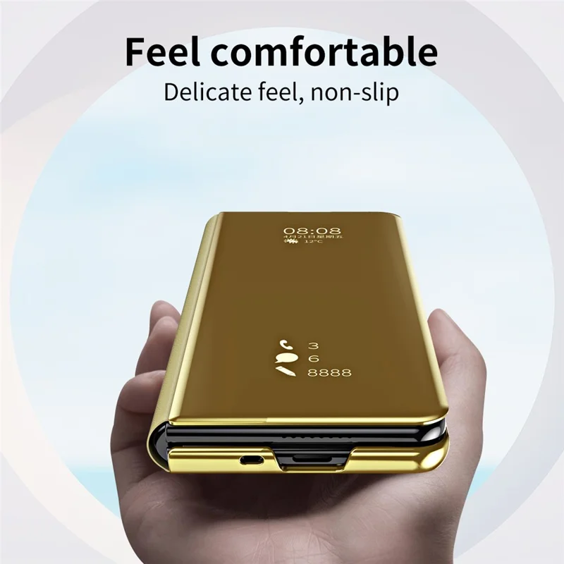 For Samsung Galaxy Z Fold6 5G Case Electroplating View Window Stand Leather Phone Cover - Gold