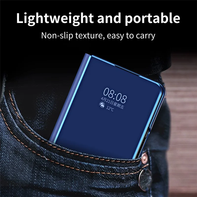 For Samsung Galaxy Z Fold6 5G Case Electroplating View Window Stand Leather Phone Cover - Blue