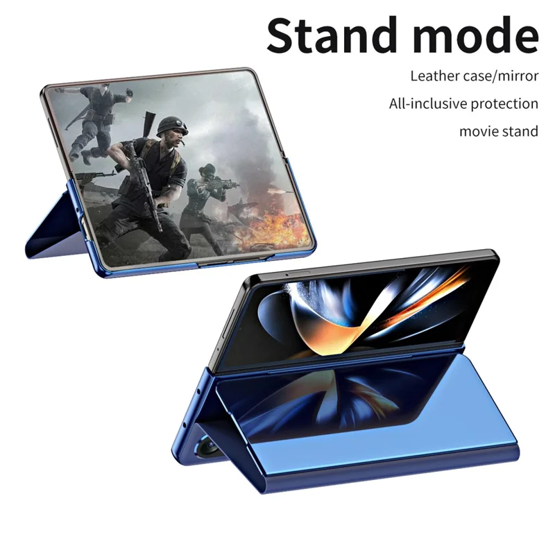 For Samsung Galaxy Z Fold6 5G Case Electroplating View Window Stand Leather Phone Cover - Blue