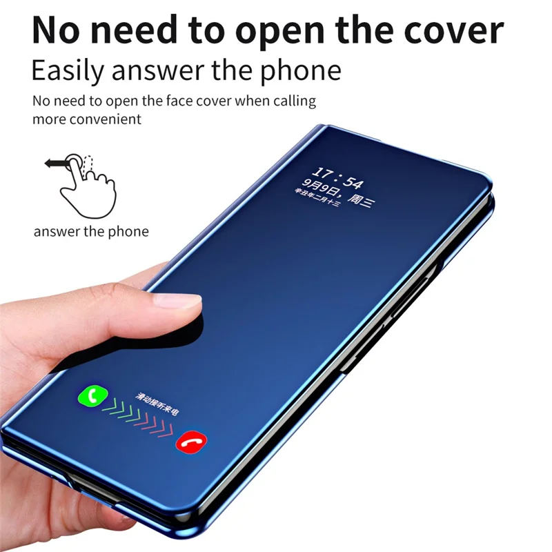 For Samsung Galaxy Z Fold6 5G Case Electroplating View Window Stand Leather Phone Cover - Blue