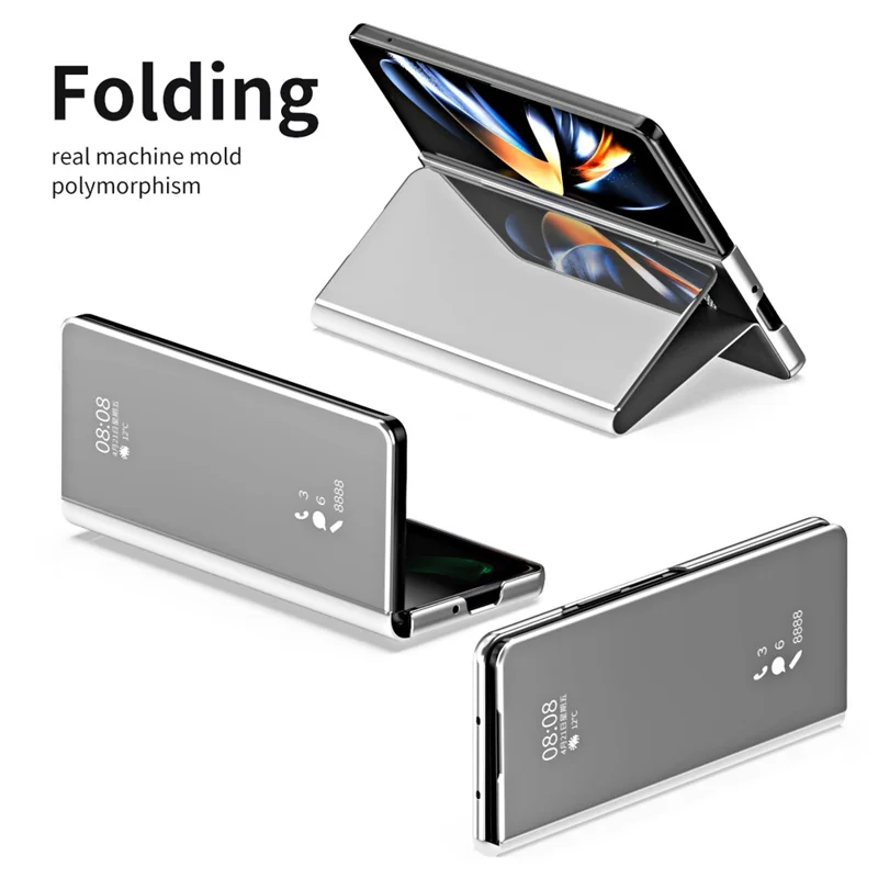 For Samsung Galaxy Z Fold6 5G Case Electroplating View Window Stand Leather Phone Cover - Silver