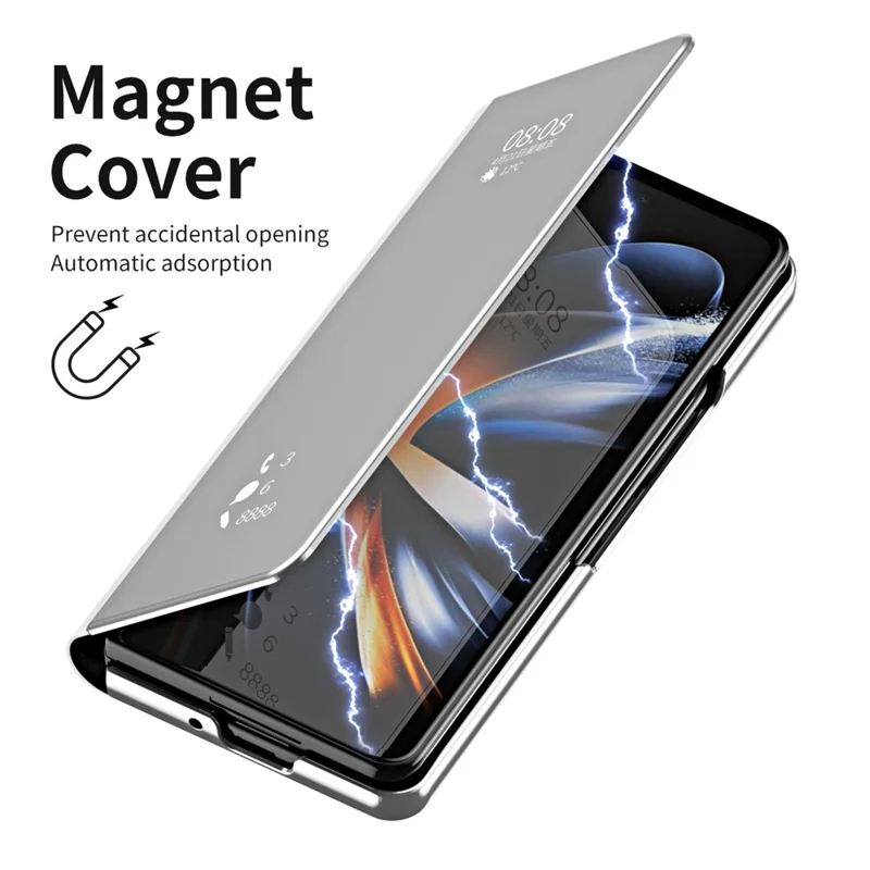 For Samsung Galaxy Z Fold6 5G Case Electroplating View Window Stand Leather Phone Cover - Silver