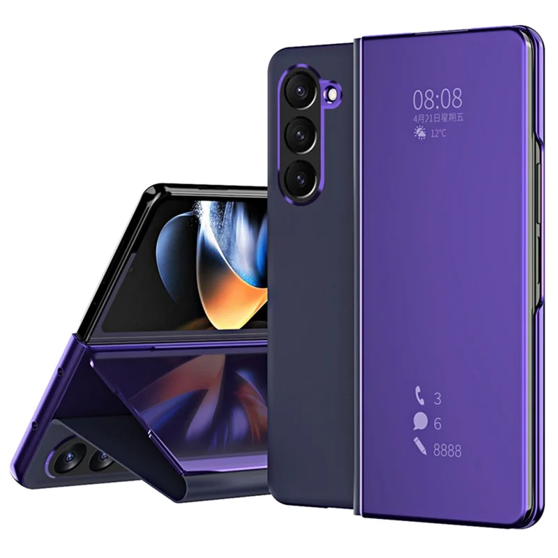 Per Samsung Galaxy Z Fold6 5G Case Elettroplaccatura Window Stand Custodia in Pelle - Viola
