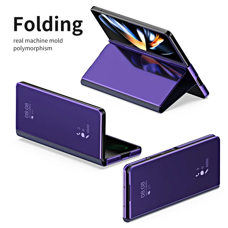 Per Samsung Galaxy Z Fold6 5G Case Elettroplaccatura Window Stand Custodia in Pelle - Viola