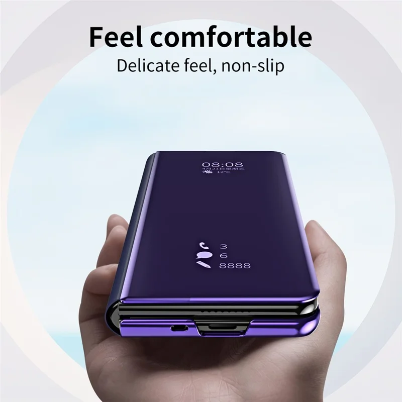Per Samsung Galaxy Z Fold6 5G Case Elettroplaccatura Window Stand Custodia in Pelle - Viola