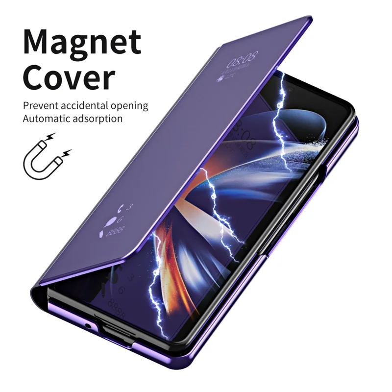Per Samsung Galaxy Z Fold6 5G Case Elettroplaccatura Window Stand Custodia in Pelle - Viola