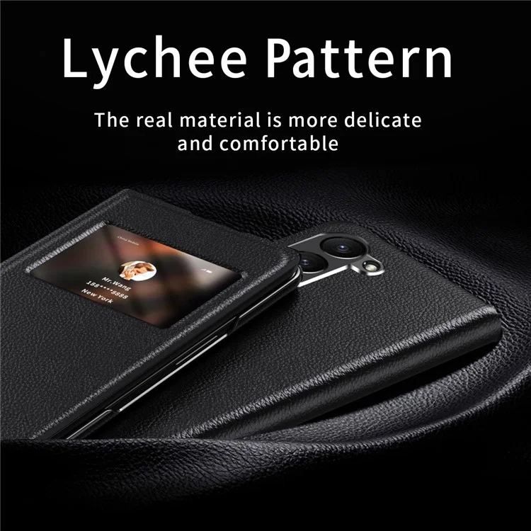 For Samsung Galaxy Z Fold6 5G Case PU Leather Litchi Texture Phone Cover View Window - Black