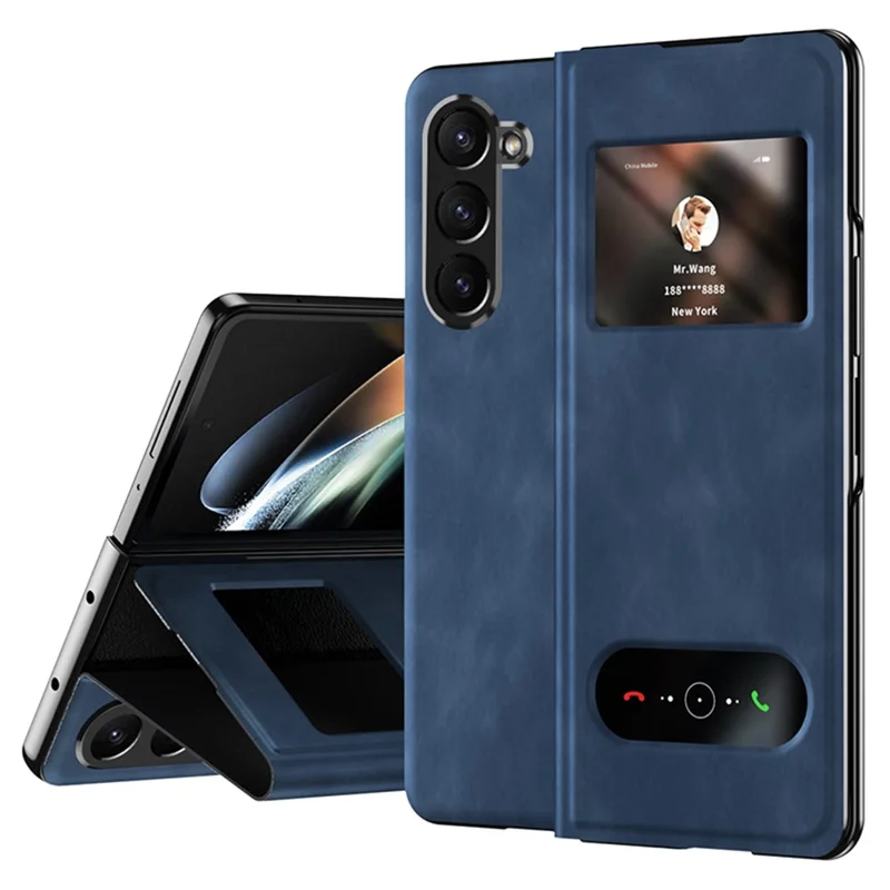 Pour Samsung Galaxy Z Fold6 5G Étui Vue Fenêtre Cuir PU Housse de Téléphone - Bleu