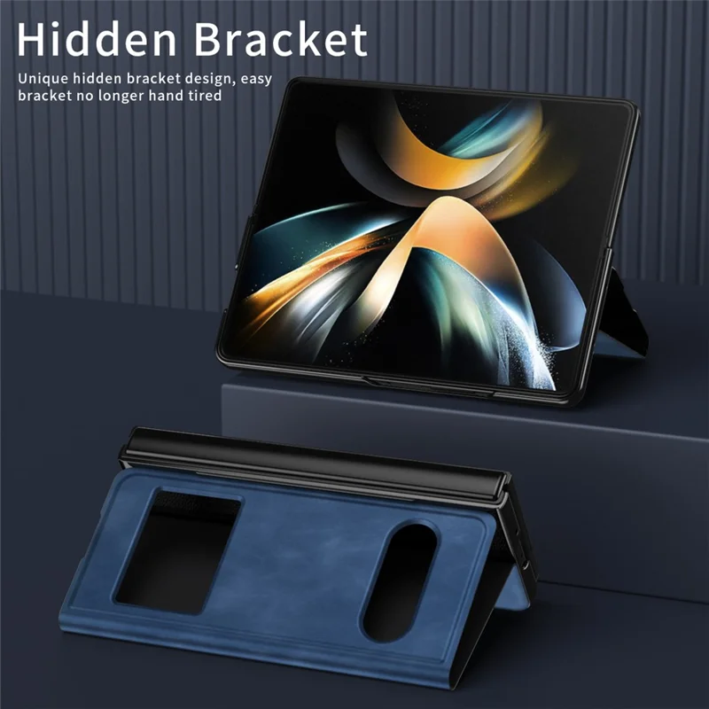 Pour Samsung Galaxy Z Fold6 5G Étui Vue Fenêtre Cuir PU Housse de Téléphone - Bleu