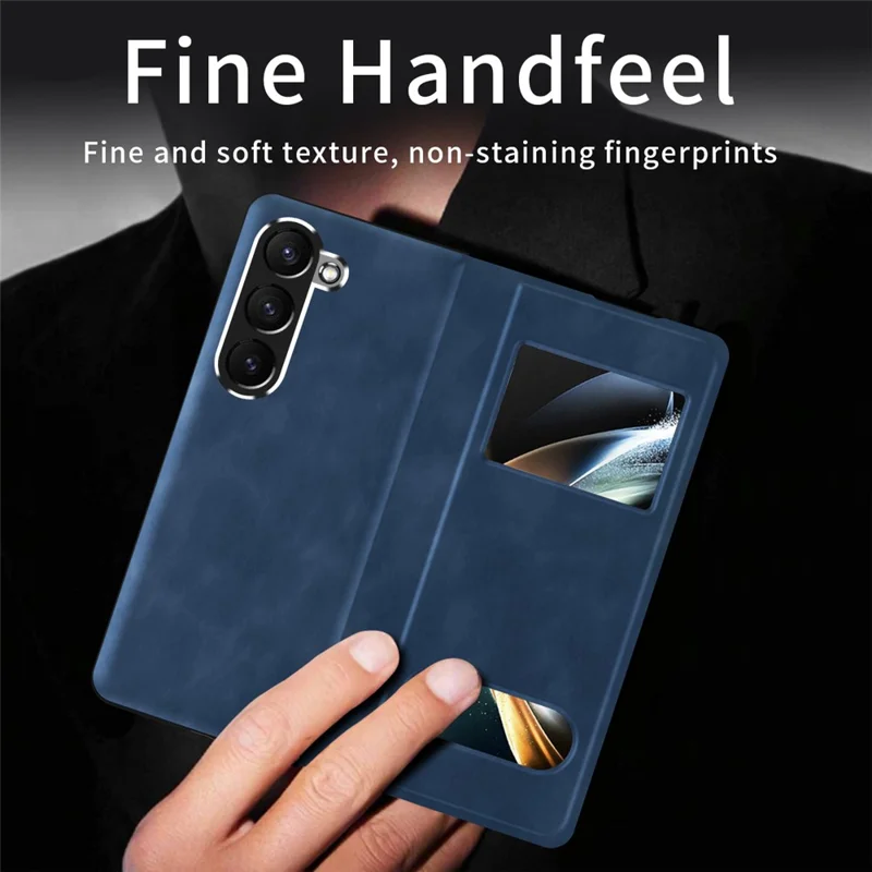 Pour Samsung Galaxy Z Fold6 5G Étui Vue Fenêtre Cuir PU Housse de Téléphone - Bleu