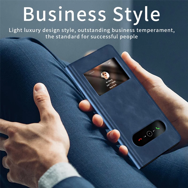 Pour Samsung Galaxy Z Fold6 5G Étui Vue Fenêtre Cuir PU Housse de Téléphone - Bleu