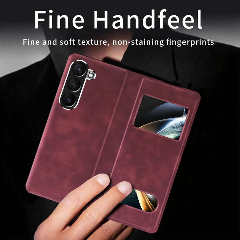 Funda para Samsung Galaxy Z Fold6 5G con Ventana de Vista, Cuero PU - Rojo