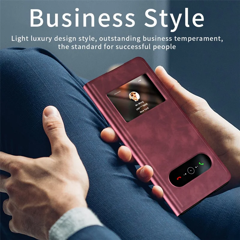 Funda para Samsung Galaxy Z Fold6 5G con Ventana de Vista, Cuero PU - Rojo