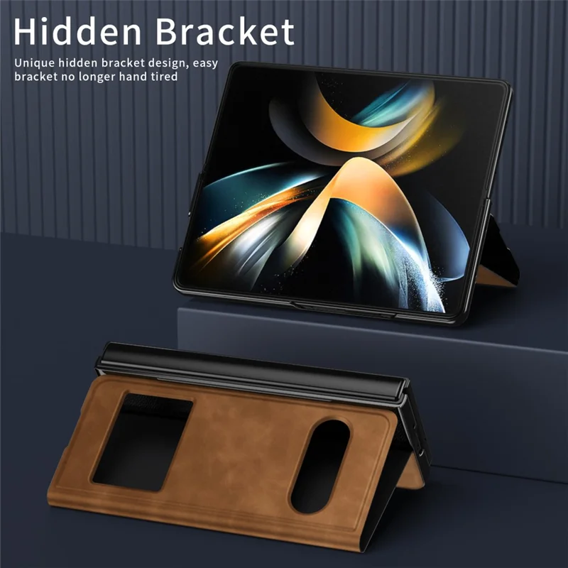 For Samsung Galaxy Z Fold6 5G Case View Window PU Leather Phone Cover - Brown