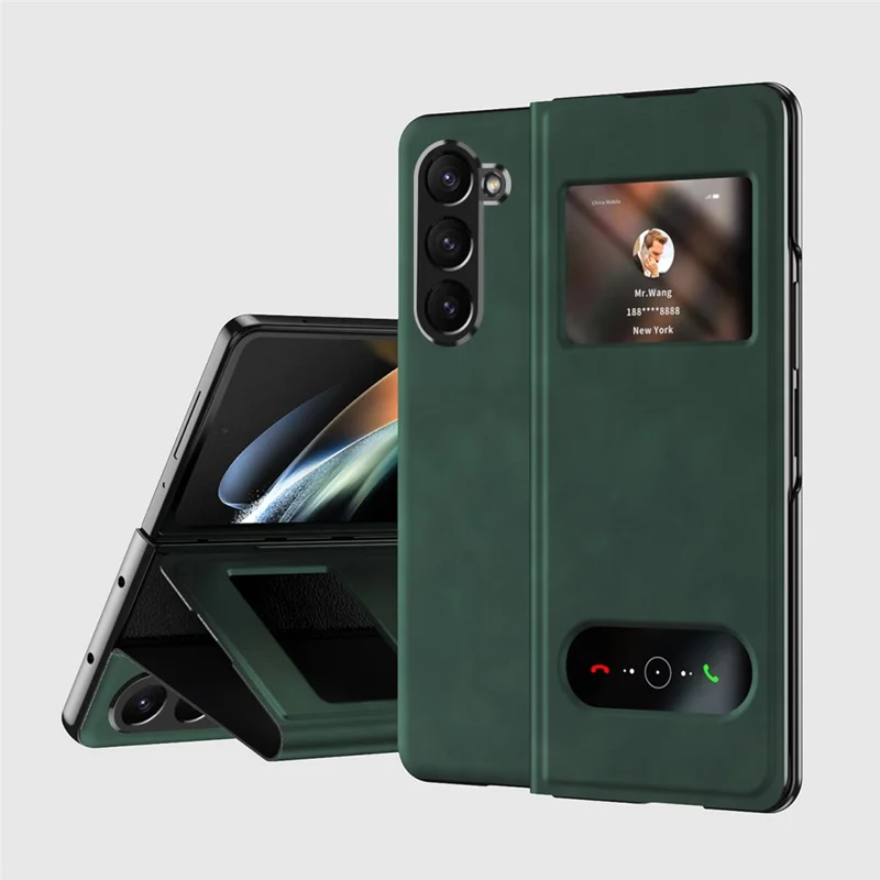 Custodia per Samsung Galaxy Z Fold6 5G con Finestra a Vista, Cover per Telefono in Pelle PU - Verde