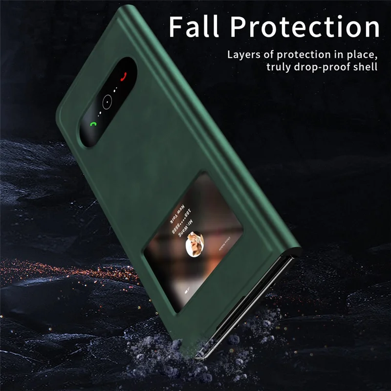 Custodia per Samsung Galaxy Z Fold6 5G con Finestra a Vista, Cover per Telefono in Pelle PU - Verde