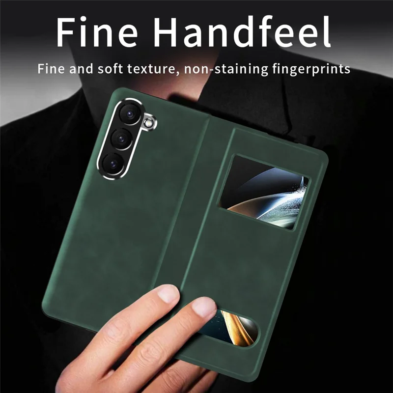 Custodia per Samsung Galaxy Z Fold6 5G con Finestra a Vista, Cover per Telefono in Pelle PU - Verde