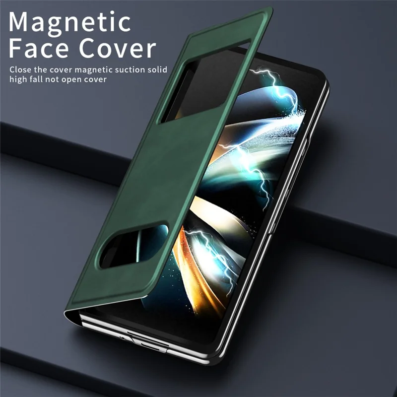 Custodia per Samsung Galaxy Z Fold6 5G con Finestra a Vista, Cover per Telefono in Pelle PU - Verde