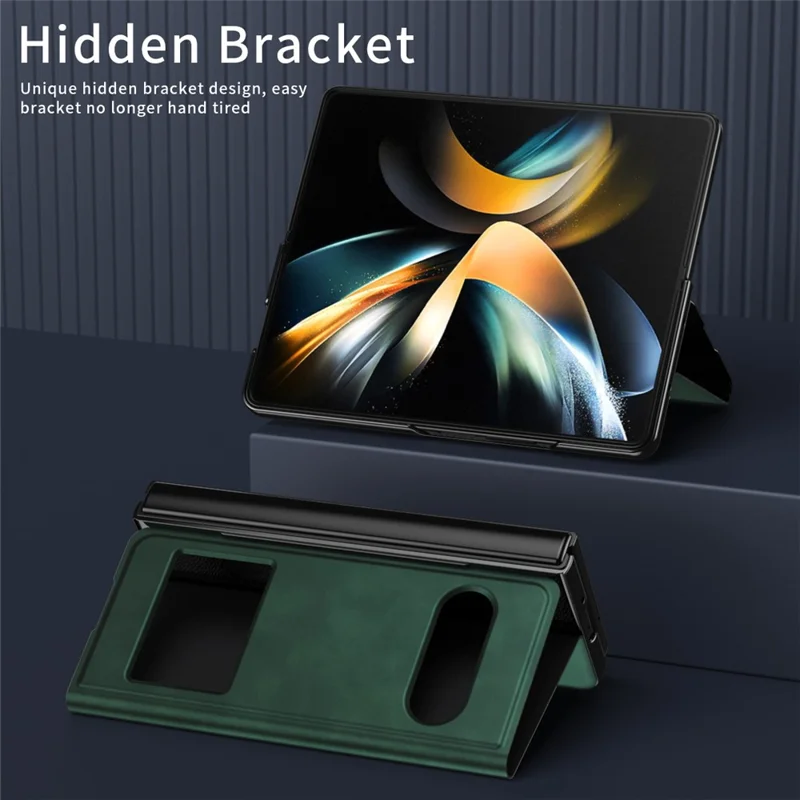 Custodia per Samsung Galaxy Z Fold6 5G con Finestra a Vista, Cover per Telefono in Pelle PU - Verde