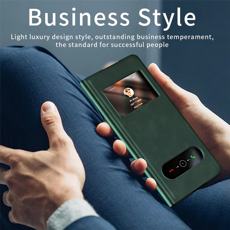 Custodia per Samsung Galaxy Z Fold6 5G con Finestra a Vista, Cover per Telefono in Pelle PU - Verde