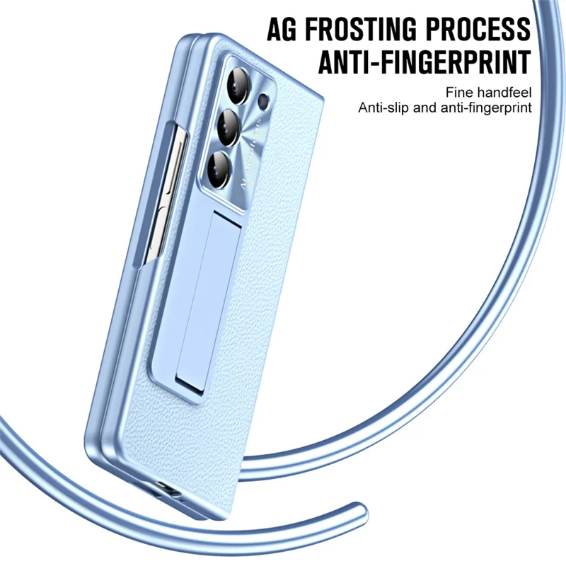 Para Samsung Galaxy Z Fold6 5G Capa Suporte de Pé Couro+Capa PC com Película de Vidro Temperado - Azul