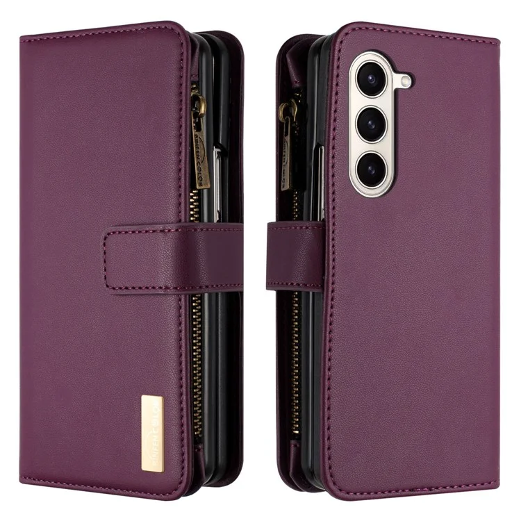 BINFEN COLOR Для чехла Samsung Galaxy Z Fold6 5G Zipper PU Leather Wallet Phone Cover - Тёмно-фиолетовый
