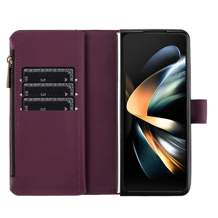 BINFEN COLOR Для чехла Samsung Galaxy Z Fold6 5G Zipper PU Leather Wallet Phone Cover - Тёмно-фиолетовый
